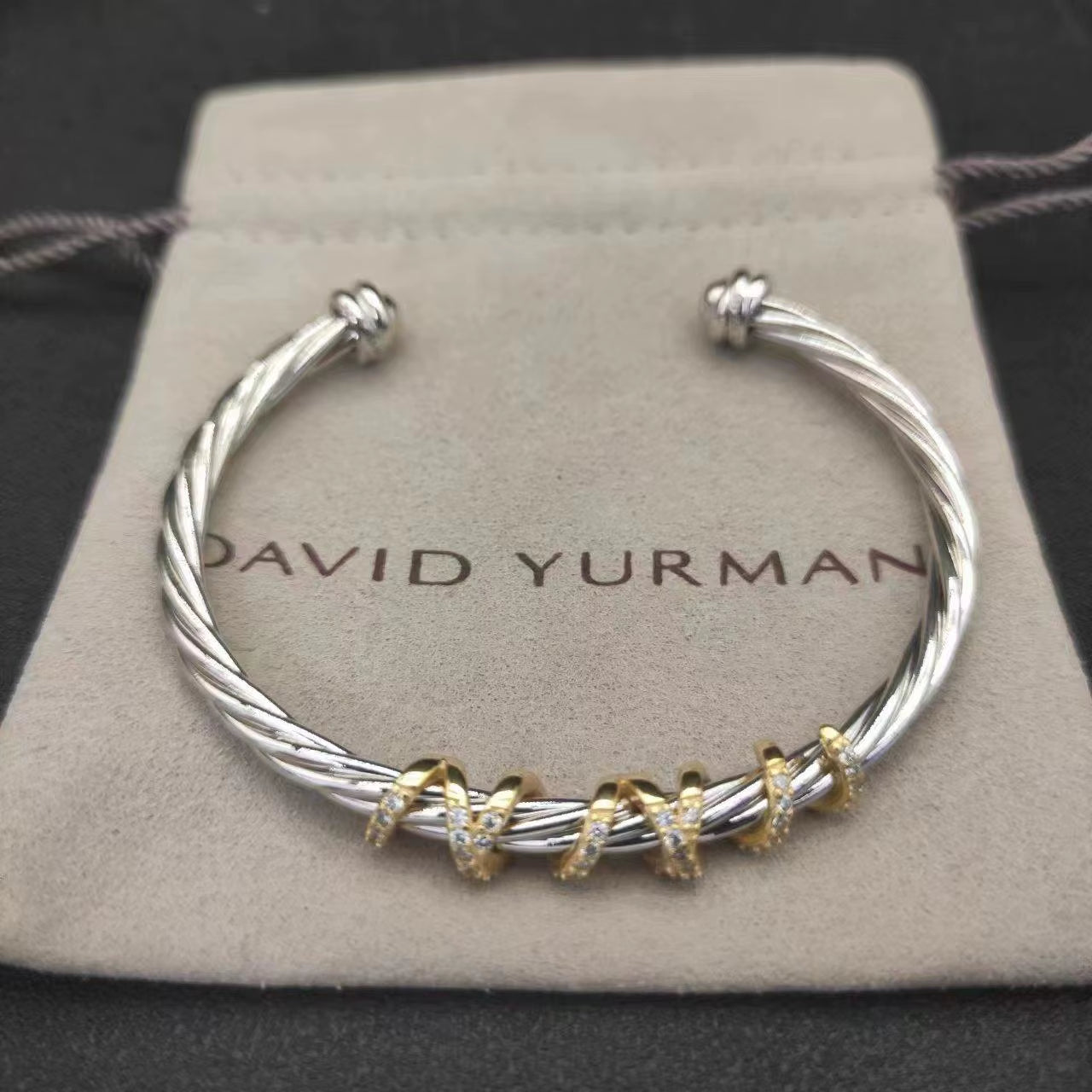 David Yarman Bangle Two Tone Bracelet Fine Jewelry Women Bracelet Adjustable 18K Gold Plated 925 Silver Twist Bangle for Women