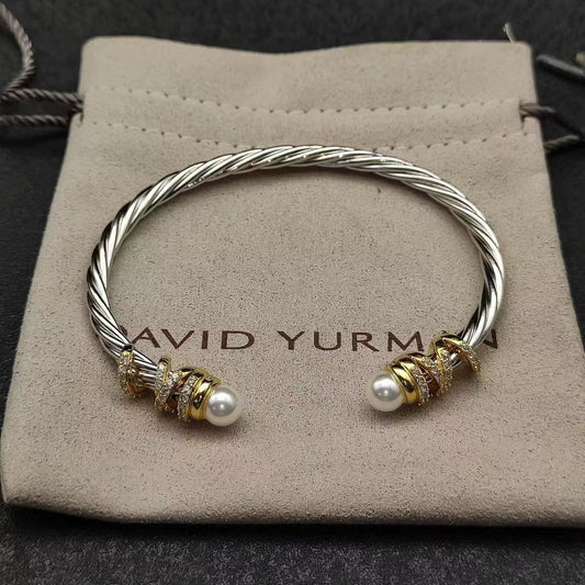 David Yarman Bangle Two Tone Bracelet Fine Jewelry Women Bracelet Adjustable 18K Gold Plated 925 Silver Twist Bangle for Women - saintvamer